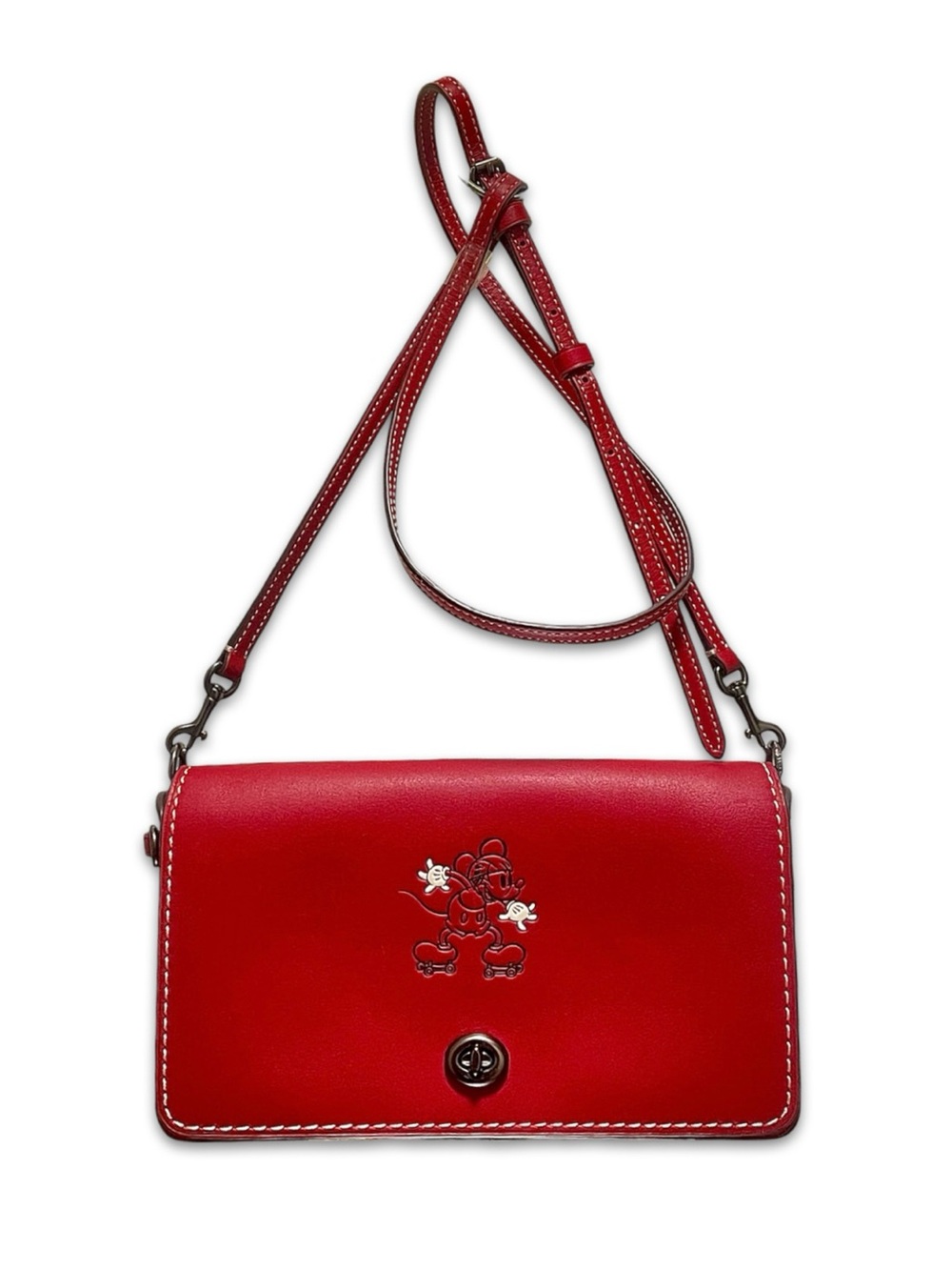 Disney x Coach Red Glovetanned Leather Mickey Mouse Dinky Crossbody Bag